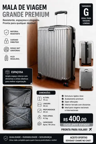 Mala G para Viagens Longas - Rodinhas 360