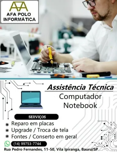 Conserto de computador e notebook, formatação em Bauru SP