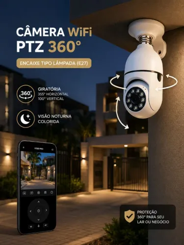 Câmera De Segurança Wifi 360 Encaixe Tipo Lâmpada No Bocal