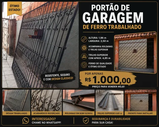 PORTÃO DE GARAGEM DE FERRO TRABALHADO