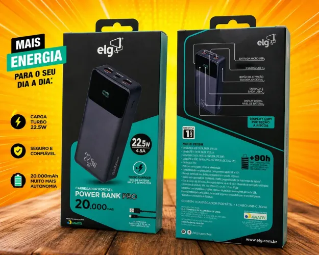 Power Bank ELG Pro 20.000mAh 22,5W Turbo Charge - Carregamento Rápido NOVO E LACRADO!!!!