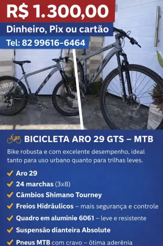 BICICLETA ARO 29 GTS - MTB - QUADRO 19 