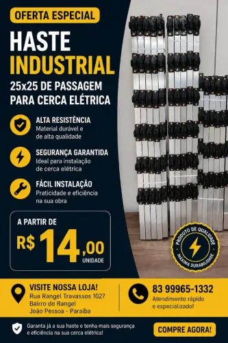 HASTE DE PASSAGEM INDUSTRIAL 25X25 1 METROS PARA CERCA ELÉTRICA