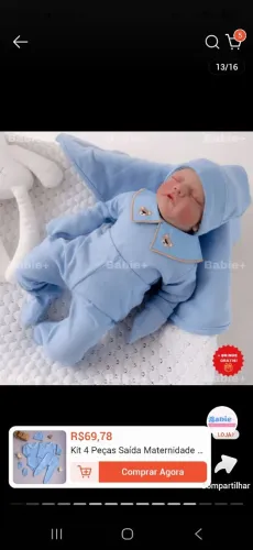 Kit 4 Peças Saída Maternidade Bebê Menino Azul Body  + Touca + Calça Mijão + Par de Luvas
