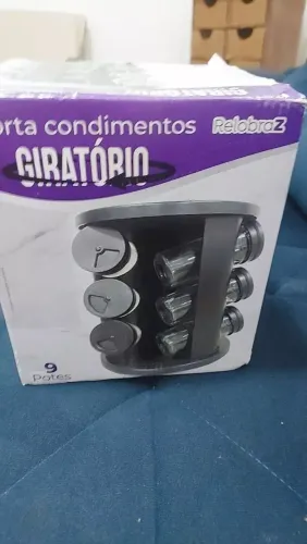 Porta Temperos Giratório Profissional 9 Potes de Vidro com Tampa Dosadora Condimentos