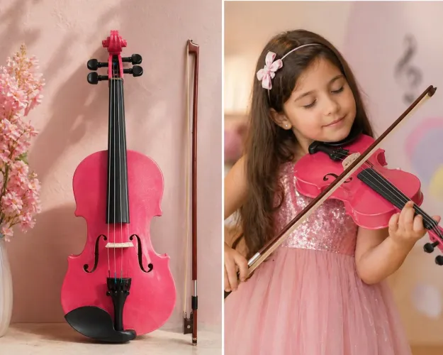 Violino infantil inciante 1/4 Cor Rosa com glitter