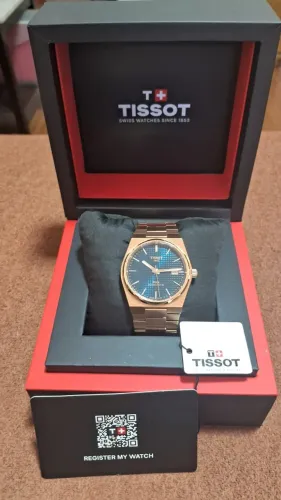 Relógio Tissot PRX Powermatic 80 caixa e pulseira rosé fundo AZUL 40mm