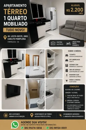 Apto Térreo 1 Quarto Mobiliado | Leste-Oeste | R$ 2.200