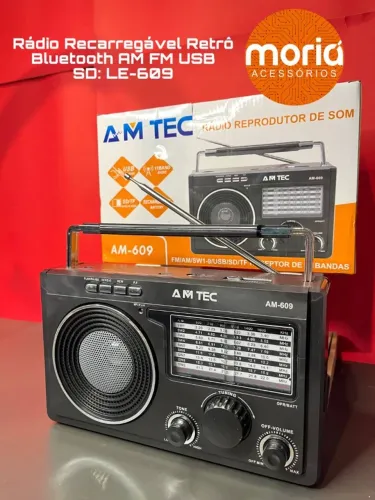 Rádio Recarregável Retrô Bluetooth AM/FM USB SD LE-609