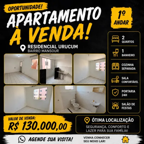 Apartamento 2 Quartos | 1º Andar | Portaria 24h | Mansour | R$130 Mil
