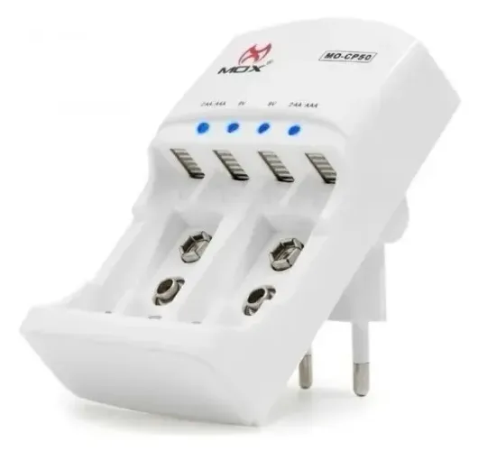 Carregador De Pilha/Bateria Mox Mo-cp52 + 4 Pilhas AAA