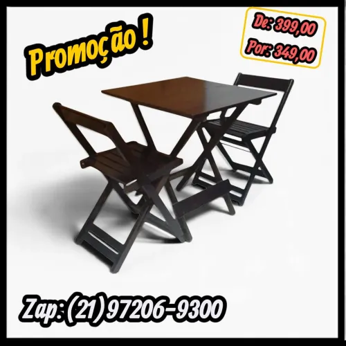 Mesa Dobrável com 4 Cadeiras | Madeira Maciça | Entrega Rápida