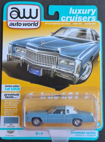 Miniatura Premium Auto World 1975 Cadillac Eldorado Azul