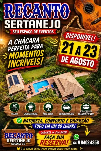 Chácara de Locação de eventos e descanso Goiânia Br 060 e Palmeiras de Goiás
