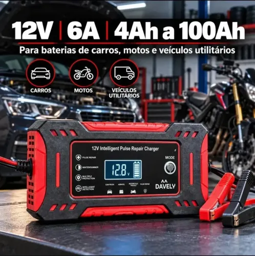 Carregador bateria carro moto bivolt 6 amperes 