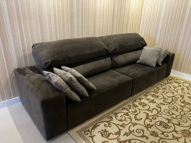 Sofá Retrátil e Reclinável Gigante 3,03m - Marrom Suede Impecável