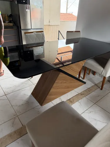 Mesa tampo de vidro 8 lugares