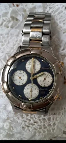 Bulova, Japonês, Aço e Folheado a Ouro, Cronógrafo, Quartz, Vidro de Cristal, Modelo Marin