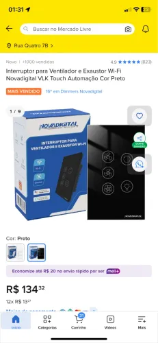 Interruptor Smart Wi-Fi para Iluminação e Ventilador/Exaustor Novadigital 