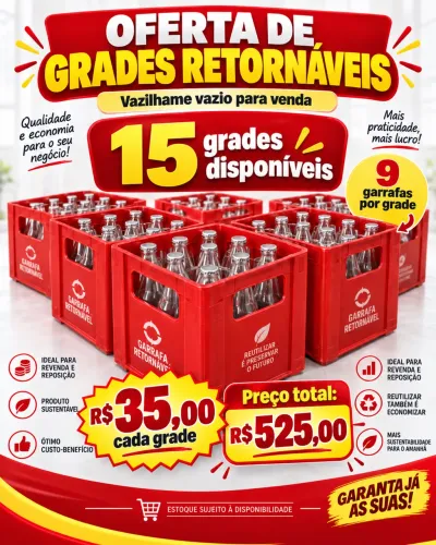 Grades Retornáveis com Garrafas - 15 Grades Disponíveis R$ 35,00 cada