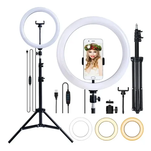 Kit Tripé + Ring Light De lluminação Celular Led Luz Selfie
