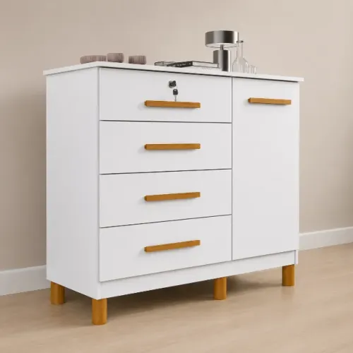 Oferta! Cômoda Dallas com Chave Na Cor Branco