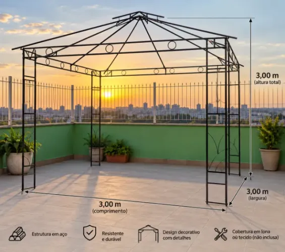 Gazebo Decorativo 3x3m em Aço / Ferro