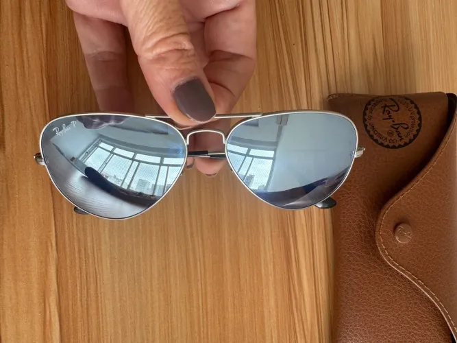 Óculos de Sol Ray-Ban Aviador Original - Prata Espelhado Polarizado