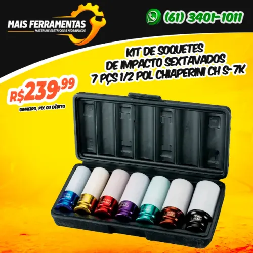 Kit de soquetes de impacto sextavados 7 Pçs 1/2 pol Chiaperini CH S-7K