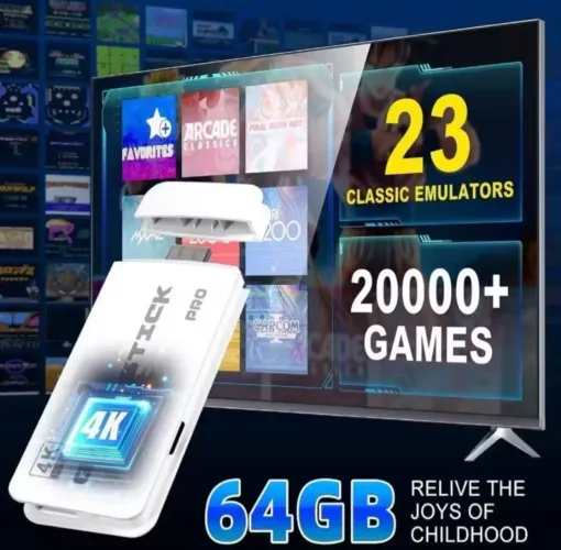 Vídeo Game Stick M15 Pro 4k 64gb Hdmi Com 2 Controles Se Fio +20mil Jogos Moby