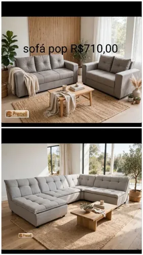 Sofá de Canto Viv C/ Chaise Mola Bonnel Tecido Linho 4 Peças LEVE 2 PAGA 1 PROMOÇÃO
