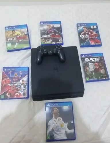 Playstation 4 usado, com um controle e 6 jogos, FC 26, FIFA 18, pes 2020, 2019, 2018, 2015