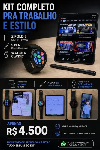 Z Fold 5 512GB Preto + S Pen + Watch6 Classic