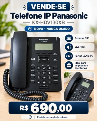 Telefone IP Panasonic KX-HDV130XB - Novo, Nunca Usado