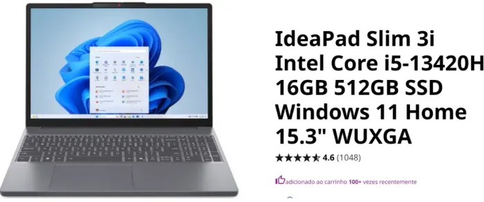 IdeaPad Slim 3i Intel Core i5-13420H 16GB 512GB SSD Windows 11 Home 15.3" WUXGA