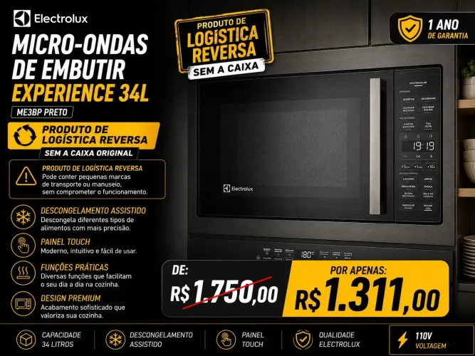 Microondas de embutir Electrolux 34 litros