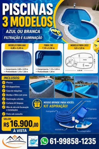 Piscina 6,0, 6,60 ou 7,20m com iluminação e filtração.Escolha a sua. 10x