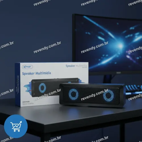 Alto falante para computador - Speaker Multimídia 2.0 Canais USB com LED Azul