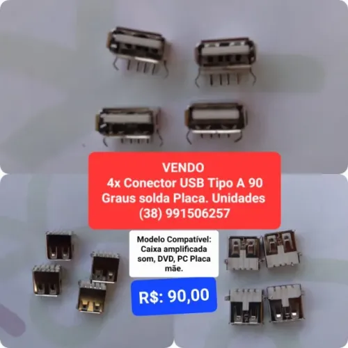 Conector USB Tipo A 90 Graus solda Placa . Unidades
