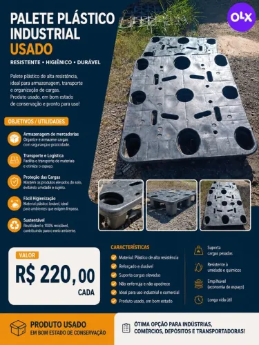 Palete Plástico Industrial Reforçado Usado - Alta Resistência - R$ 220,00