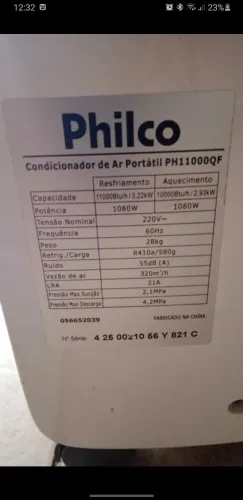 Ar condicionado Quente e Frio Philco 11000btus