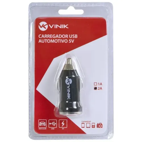 Carregador Veicular USB 5V UCC-2A não imantado 26839 - Vinik