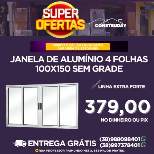 Janelas de Alumínio Extra Forte 100x150 4 Folhas