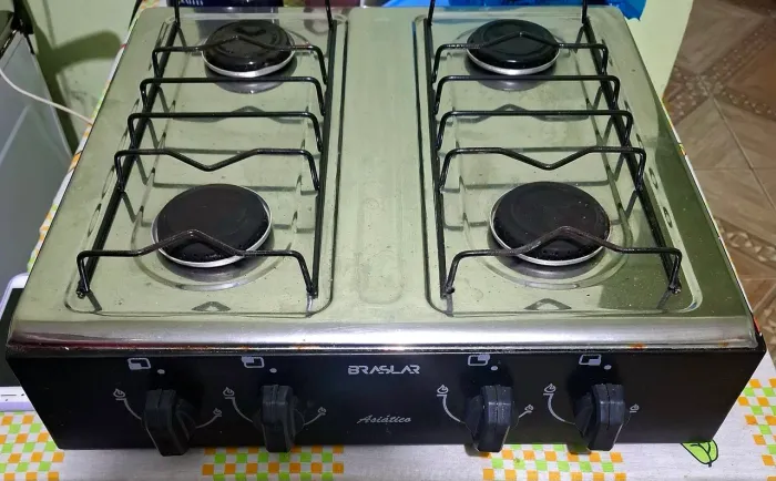 Fogão de mesa portátil asiático inox 4 bocas á gás