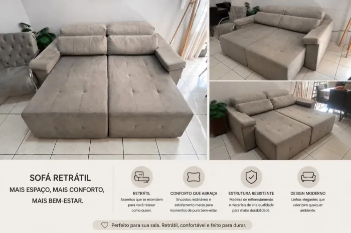 Sofá retrátil 4 lugares Conceito Sofás
