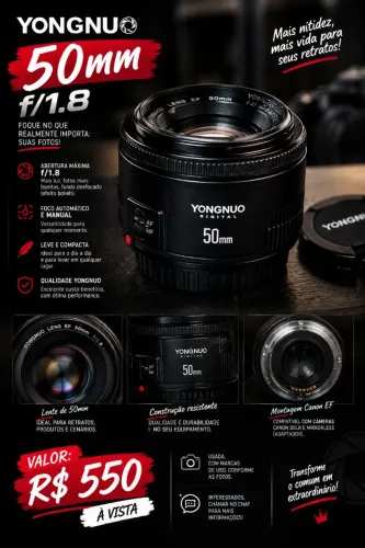 Lente 50mm 1.8 yongnou para Canon EF