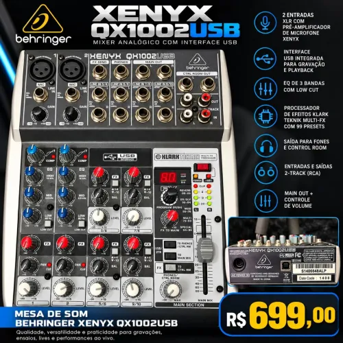 Mesa de som analógica Behringer Xenyx QX1002USB