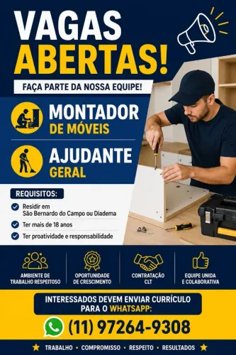 vaga para montador de moveis/ajudante geral 