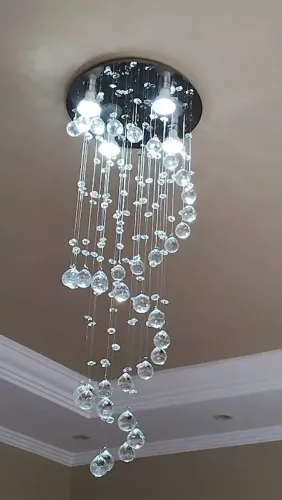 Lustre Espiral de Cristal K9 Legitimo para Sala de Jantar - Base 30cm Inox