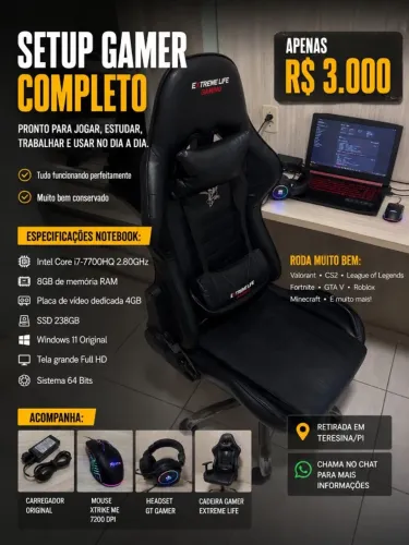 ? SETUP GAMER COMPLETO | NOTEBOOK i7 + CADEIRA GAMER + KIT GAMER